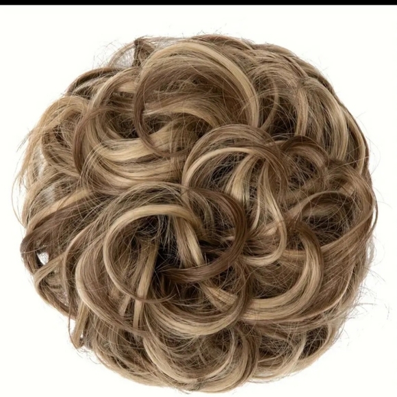 Elegant Blonde Hair Bun Extension 6" Brown With Blonde Highlights - Picture 1 of 2